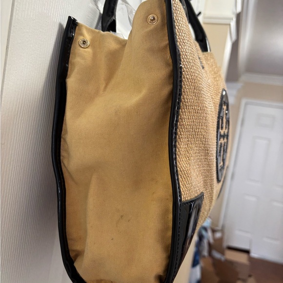 Tory Burch Ella Straw Rafia & Black Patent Trim Tote in VGUC - Picture 3 of 16